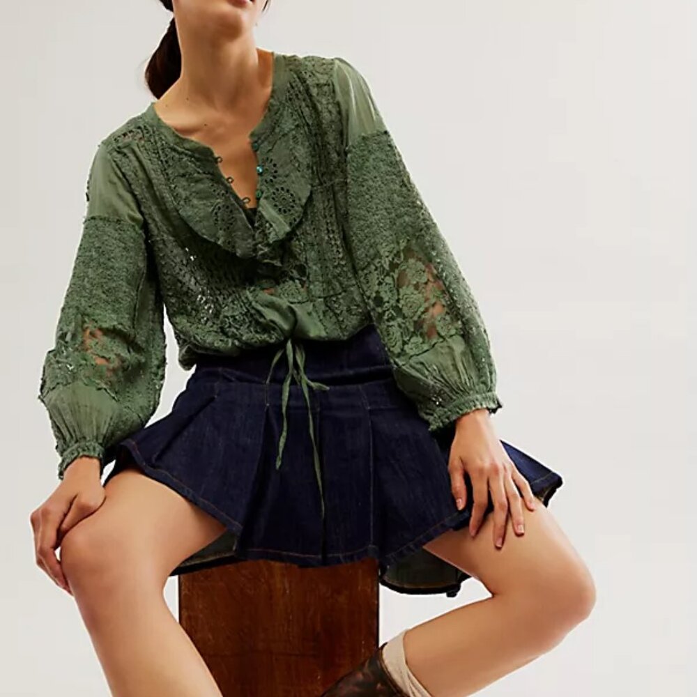 Free People FP One Naya Lace Top Green XS Extra Small